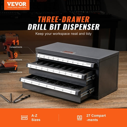 Drill Bit Dispenser Cabinet, Three-Drawer Drill Bit Organizer Cabinet