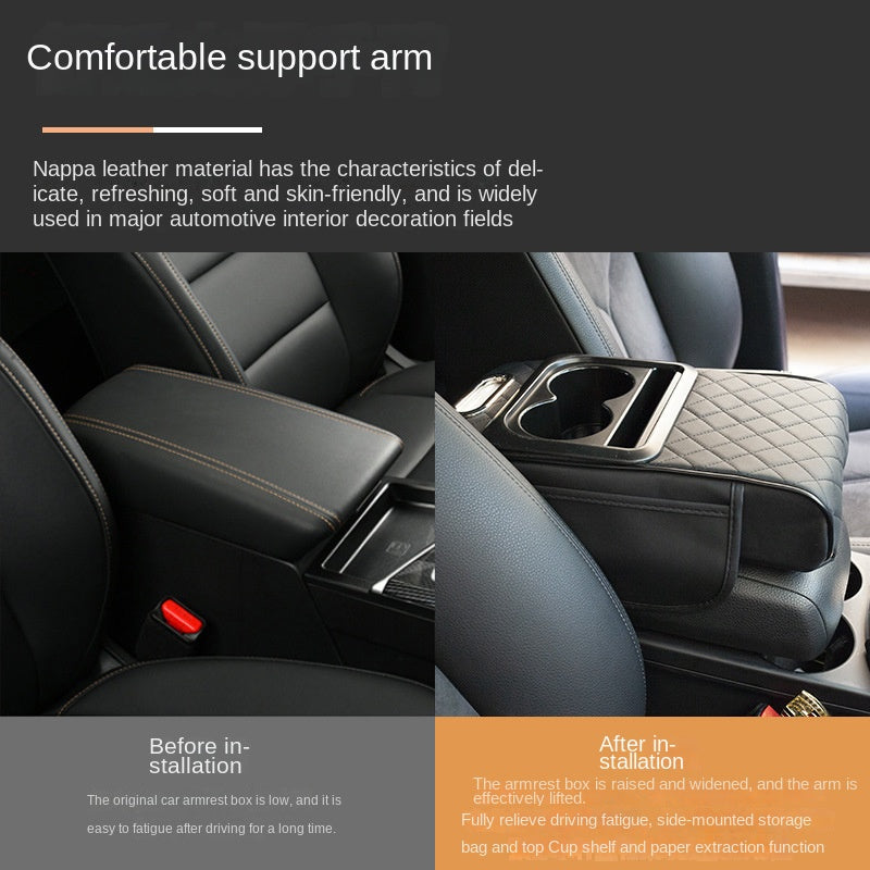 Car Armrest Pad with Cup Holder & Tissue Box