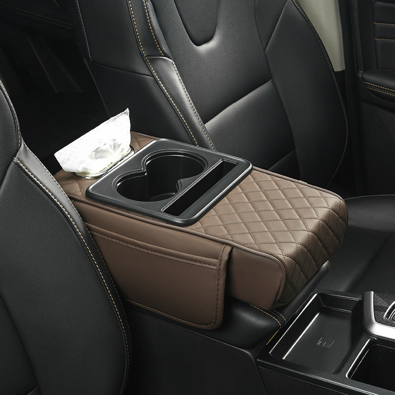 Car Armrest Pad with Cup Holder & Tissue Box