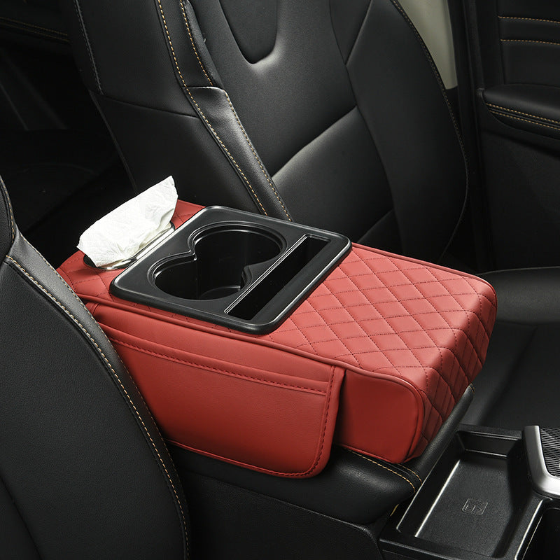 Car Armrest Pad with Cup Holder & Tissue Box