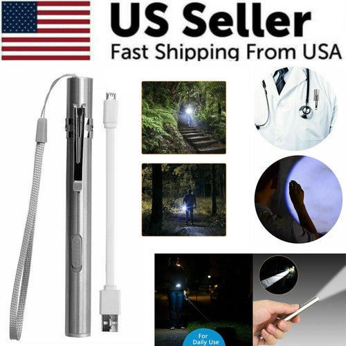 5" LED USB Rechargeable Mini Tactical Flashlight Stainless Steel Torch