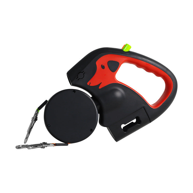 Dual / Double Dog Leash, 360° Retractable Roulette, 3M, LED Light, Tangle-Free, Double-Ended Traction Rope
