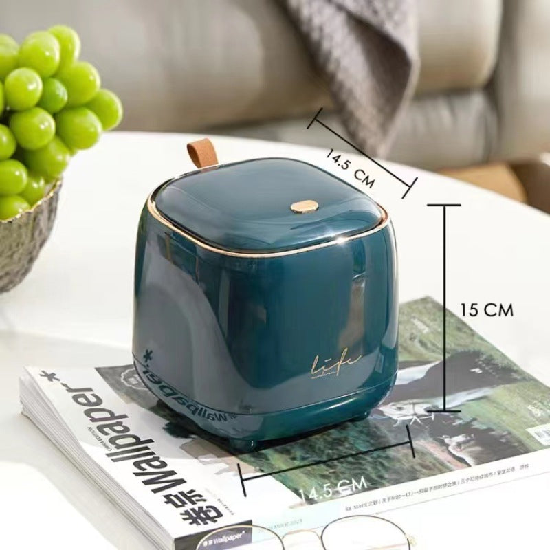 Light Luxury Press Type Desktop Trash Can, Coffee Table with Lid, Storage Bin, Creative Flip Over, Square Organization