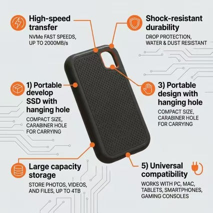 High-speed Portable SSD 2TB 4TB 16TB Type-C/USB Dual Interface for Mobile Phone and Computer