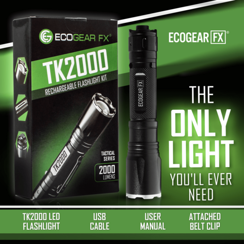 EcoGear FX TK2000 USB Rechargeable LED Tactical Flashlight