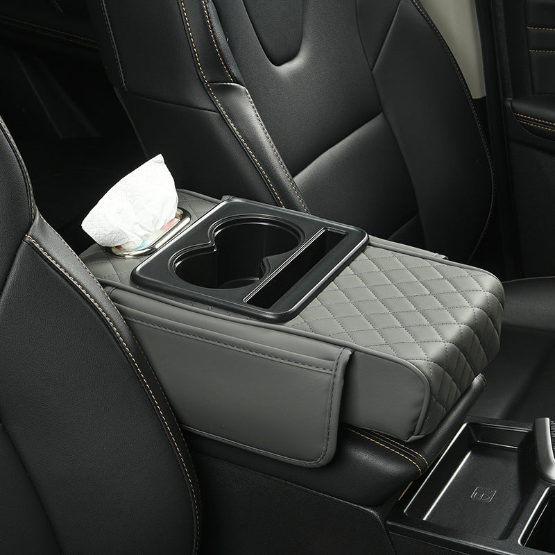 Car Armrest Pad with Cup Holder & Tissue Box