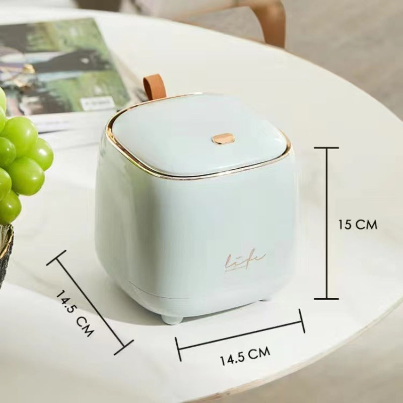 Light Luxury Press Type Desktop Trash Can, Coffee Table with Lid, Storage Bin, Creative Flip Over, Square Organization