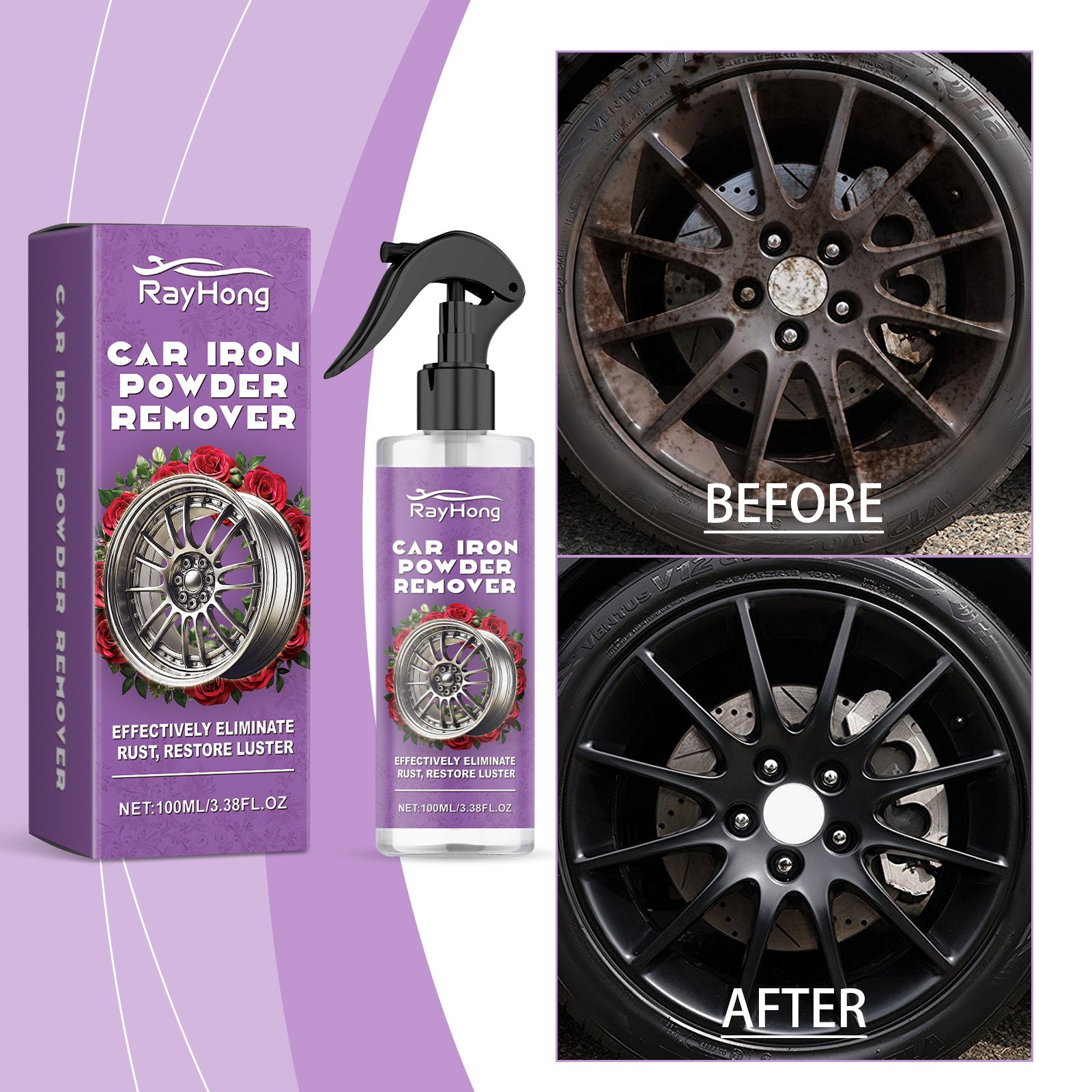 Rayhong Wheel Rust Spray, Wheel Rust Spray Rim Rust Polishing Clean Wheel Rust Remover