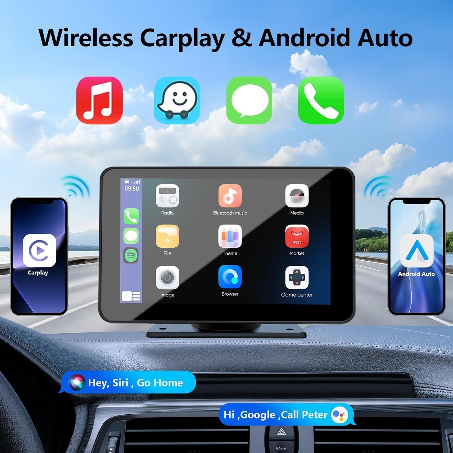 7" Portable Wireless CarPlay Screen
