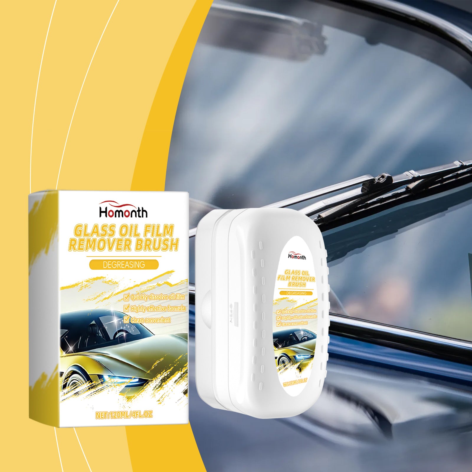 Homonth Car Glass Degreaser, Car Glass Degreaser Decontamination Waterproof Window Rainproof Cleaning Brush