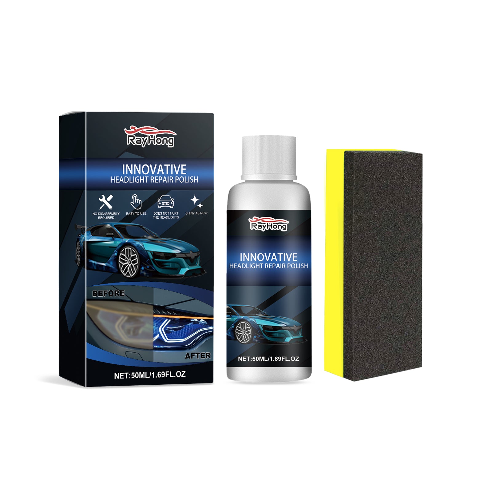 Rayhong Car Headlight Repair Liquid (50ml Box) Car Headlight Crystal Coating Refurbishment And Repair Agent Tool Car Headlight Coating Refurbishment And Repair Agent