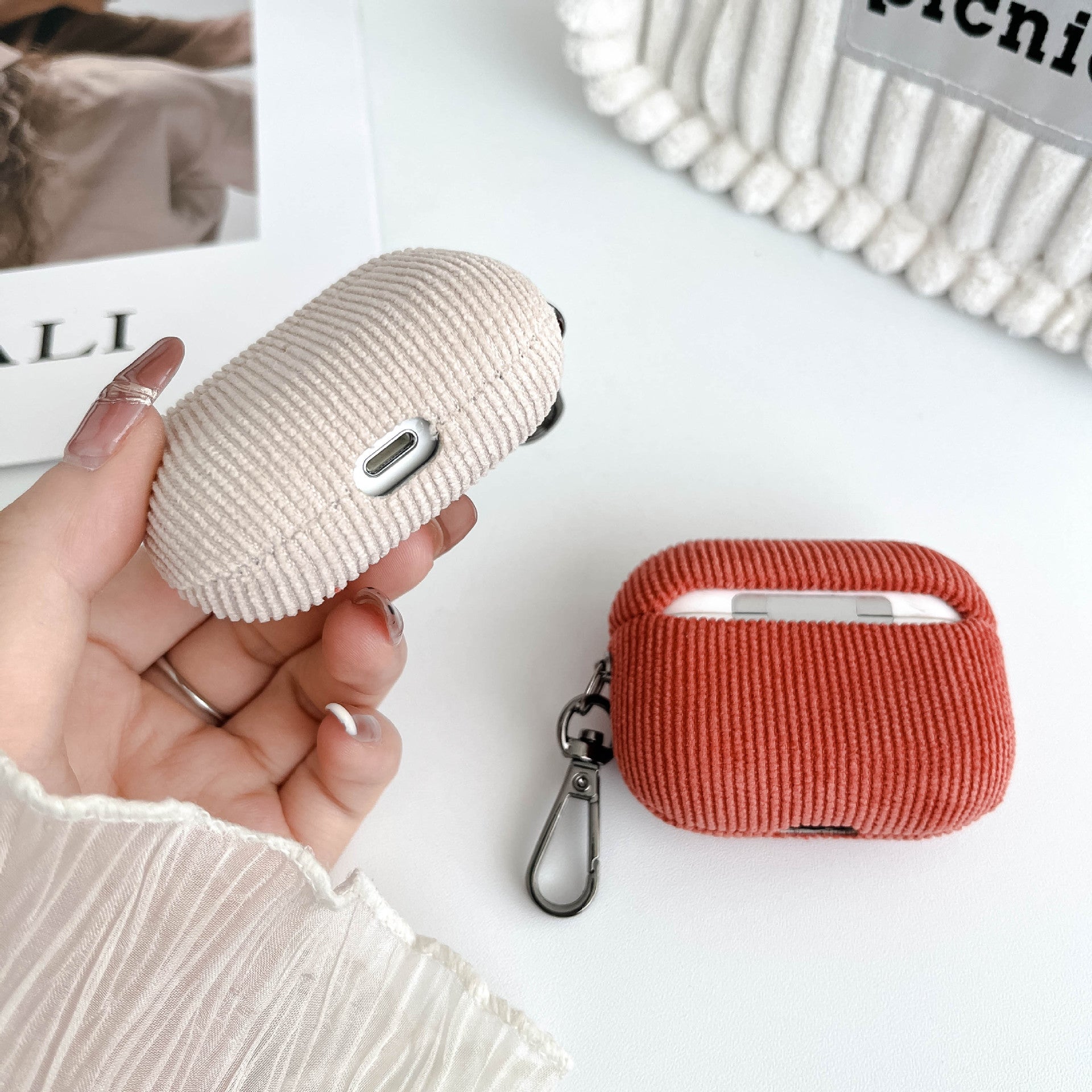 Corduroy Apple Wireless Earphone Case Suitable for Airpods Pro2 Pure Ribbon Buckle Earphone Protective Cover