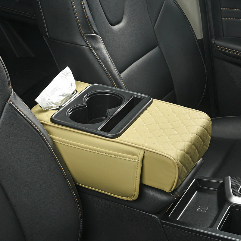 Car Armrest Pad with Cup Holder & Tissue Box