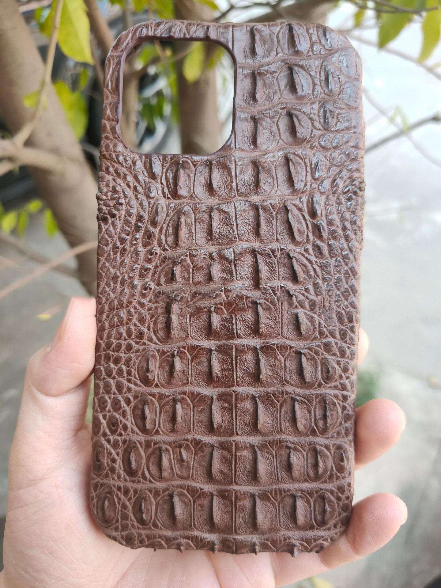 Crocodile-Grain Leather iPhone Case