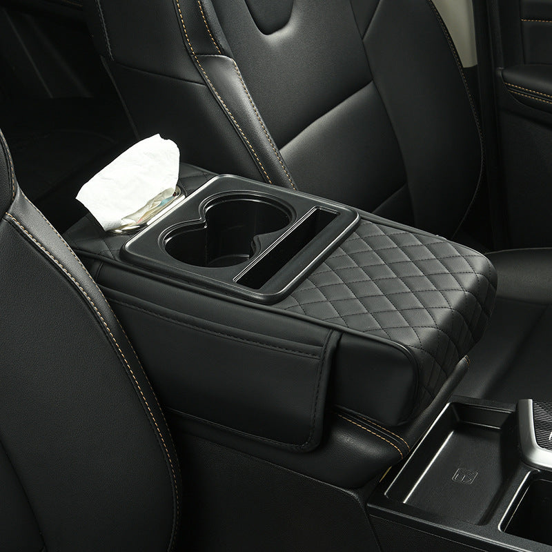 Car Armrest Pad with Cup Holder & Tissue Box