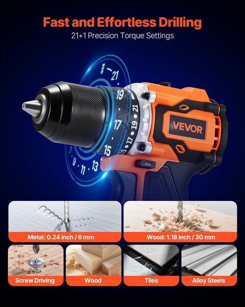 Cordless Drill Driver, 1/2 Inch Metal Chuck, Brushless Motor,