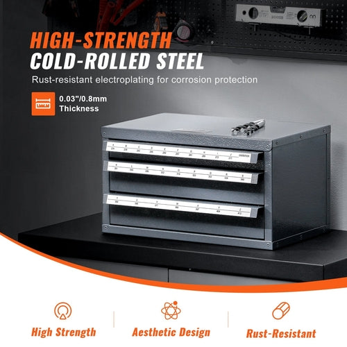 Drill Bit Dispenser Cabinet, Three-Drawer Drill Bit Organizer Cabinet