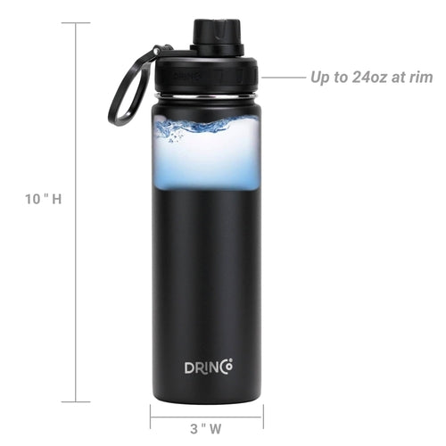 DRINCO 22oz Stainless Steel Sport Water Bottle - Black