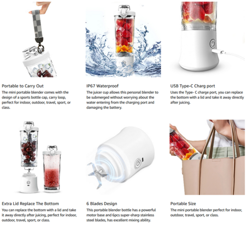 600ml Portable Blender Bottle - Rechargeable