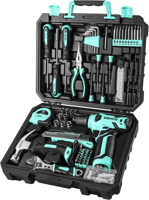 Drill Set: Tool Set with 8V Red Cordless Drill, Home Tool Kit with