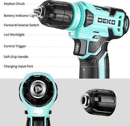 Drill Set: Tool Set with 8V Red Cordless Drill, Home Tool Kit with