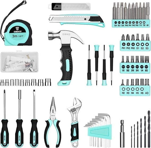 Drill Set: Tool Set with 8V Red Cordless Drill, Home Tool Kit with