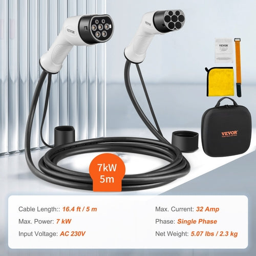 Type 2 EV Charging Cable - 32A, 7kW, 5m